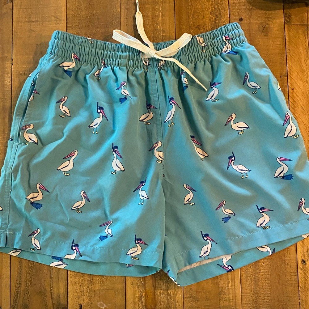Chubbies Blue Swim Trunks with Pelican Print